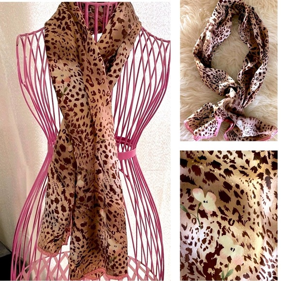 Charter Club Silk Pink/ Brown Leopard Print Scarf - Picture 5 of 5